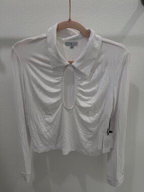 TT Studios GAB Keyhole Collared Crop Top White Modal Size XS